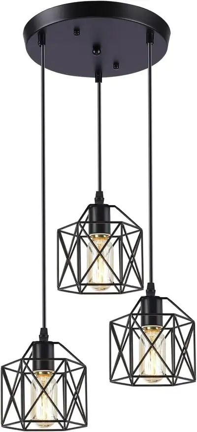 Industrial 3-Light Cage Pendant Light – Farmhouse Vintage | E26, View more