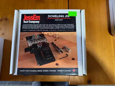 Dowelling jig and 3/8, 1/4 and 1/2 inch dowel kits. , View more