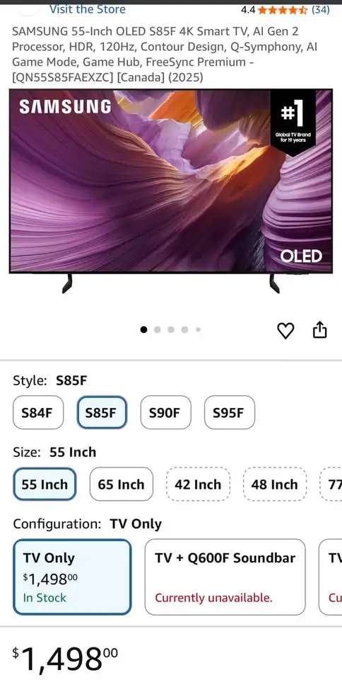 4K 55-inch OLED S85F Samsung TV in TVs in Ottawa - Image 3