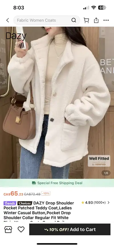 DAZY Drop Shoulder Pocket Patched Teddy Coat, View more