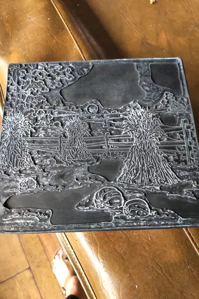 Vintage Ink Stamp Plate, 7 x 7.5 inches, Fall Farm Scene, View more