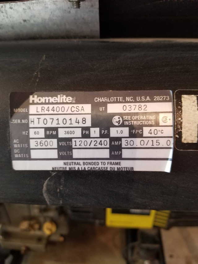 Homelite 8hp  LR 4400 Generator in Power Tools in Woodstock - Image 3