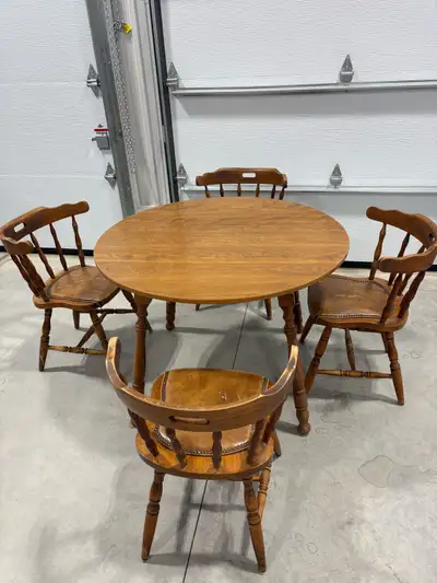 Round wooden dining table/card table with 4 chairs, View more