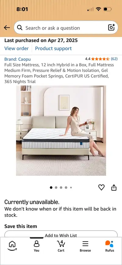 Full Size mattress with frame, View more