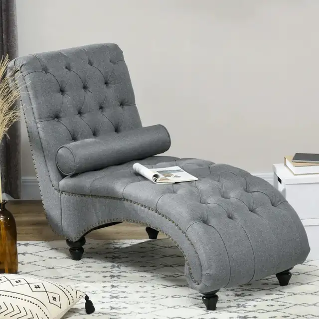 Button Tufted Chaise Lounge Chair Indoor Upholstered Lounge Chai in Chairs & Recliners in Markham / York Region - Image 9