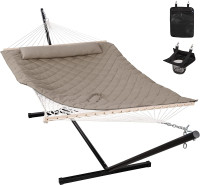 Double Hammock with Stand, Double Cotton Rope Hammock with Detac