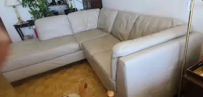 Taupe Leather Sectional Sofa -Top Grain Leather, Great Condition, View more