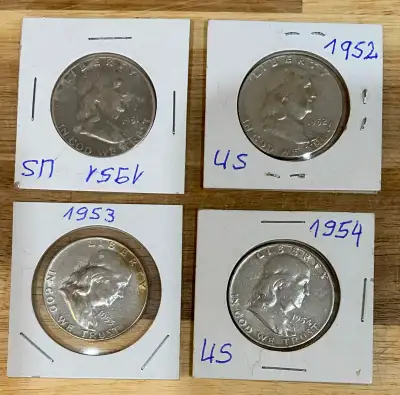 4 US 90% SILVER HALF DOLLARS SUPER NICE AND OLD VINTAGE COINS, View more
