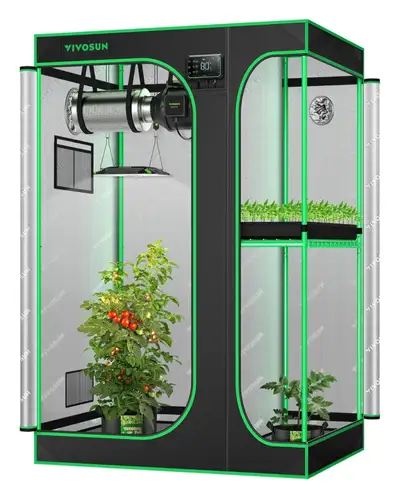 2-in-1 3x2 Grow Tent 36"x24"x53" High Reflective Mylar with Multi-Chamber Floor Tray for Hydroponic...