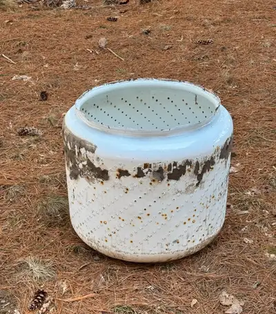 “Washer Drum / Fire Pit” $35. Located near Berwick, NS. Burn Responsibly!! Approximately 18” tall, 2...