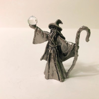 Vintage Wizard Crystal Ball Pewter Sculpture Figurine 2.5 Inch