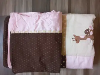 Lambs & Ivy 2PCs Crib Bedding Set for Baby Girls Used-Like NEW Made By: Lambs & Ivy Date of Product:...