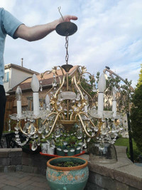 Beautiful vintage brass gold and Crystal chandelier 