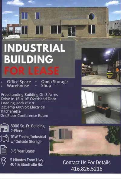 Warehouse, Contractor yard, Equipment Rental, Public garage and much more!