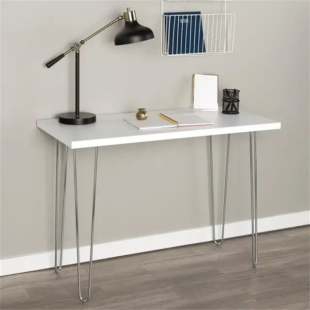 42" Hairpin Leg Wood Writing Desk, White in Desks in Ottawa - Image 2