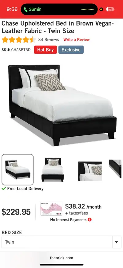 Twin leather upholstered bed , View more