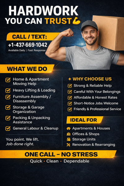 im available ,General Labourer(Helper,Heavy lifting,Cleaning), View more