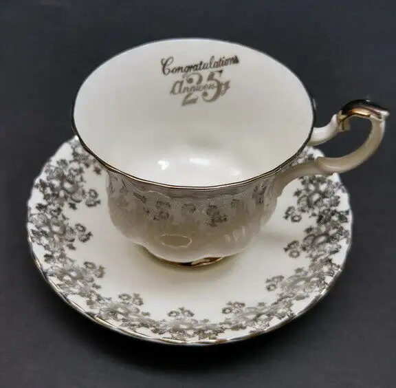 Royal Albert 25th Anniversary silver rose teacup, saucer & bowl in Arts & Collectibles in City of Toronto - Image 3
