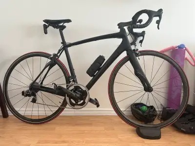 Size 56, carbon frame, cranks, fork, seat post, and stem, zipp carbon aerobar sl70, fizik bar tape,...