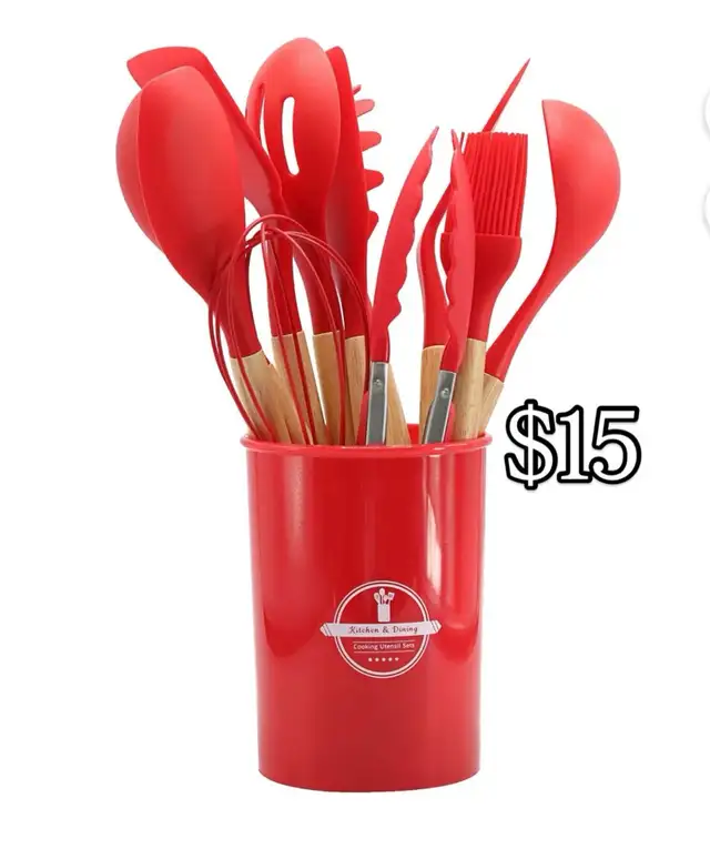 12-piece Non-stick Safe Kitchen Utensil Set with Wooden Handle in Kitchen & Dining Wares in Mississauga / Peel Region - Image 4