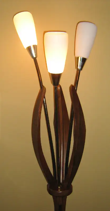 Unique VTG. 1960s Teak and Brass Floor Lamp with Frosted Shades in Indoor Lighting & Fans in City of Toronto - Image 6