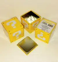 3 SUPER MARIO BROS yellow 2" Tin cube COIN CANDIES Nintendo 2010