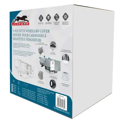 Leopard Premium 4-Ply 5th Wheel RV Cover, fits 23-ft to 26-ft RV Model 040-8894-8 Small Gray openbox...