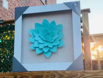 DECORATIVE TURQUOISE FRAMED METAL FLOWER WALL ACCENT PICTURE, View more