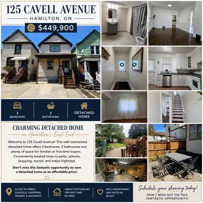 This charming, well-maintained detached home at 125 Cavell Avenue in Hamilton offers 3 bedrooms and...