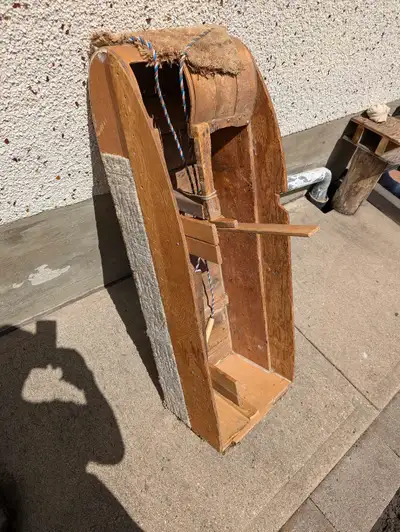 Two wooden boxes you can pull for ice fishing, View more