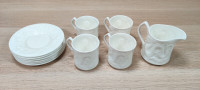 Coalport White Bone China Dragon (4) Cup + (6) Saucer + Creamer