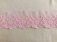 2.56" x 1.34 yds Lace Trim Embroidered Peach Floral Mesh Tulle