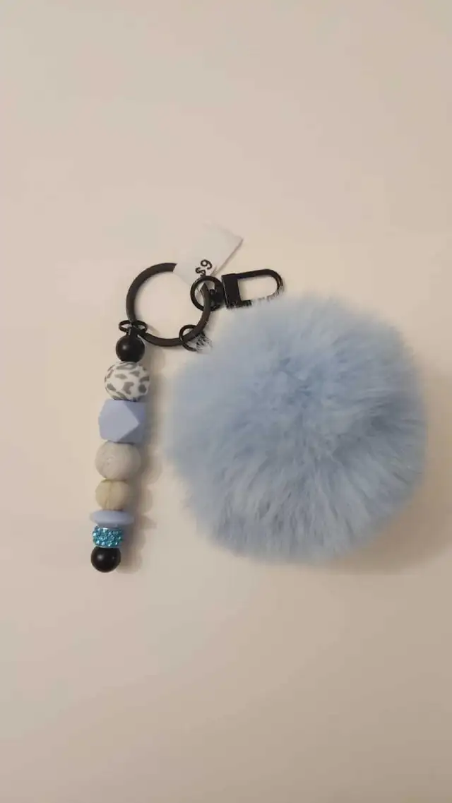 Metal bar keychains withfluffy ball charms