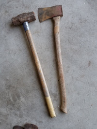 Vintage heavy axe and sledge hammer