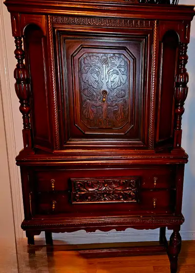 Jacobean Style Solid Wood Cabinet 1900 - 1950 Renaissance Architecture England Style Home Decor Meas...