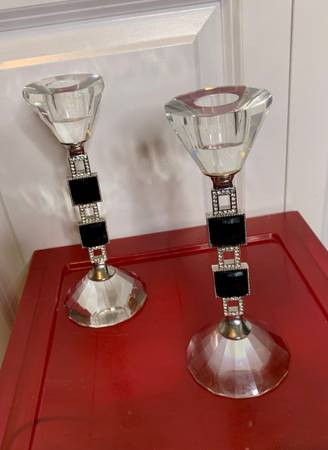 Crystal Candlesticks White And Black Diamond Design8” in Arts & Collectibles in Burnaby/New Westminster - Image 4