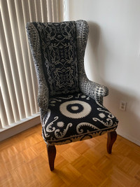 Accent chair, embroidered with high back