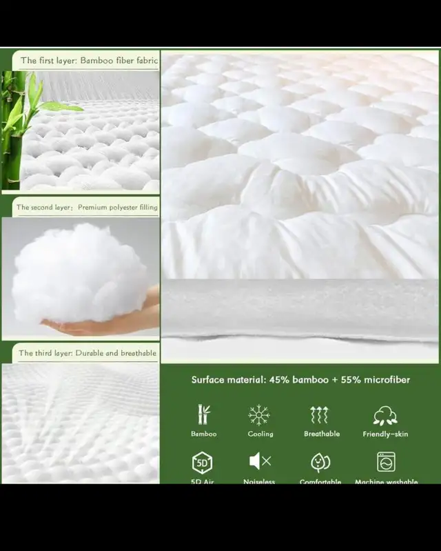 GRT Bamboo Cooling Mattress Pad Cover King Size, Extra Thick Qui in Bedding in Hamilton - Image 4