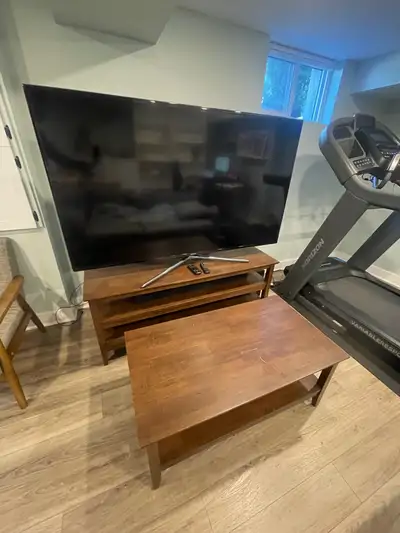 65 inch TV + TV stand, coffee table and sound bar, View more