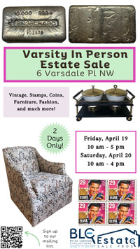 In Person Sale Varsity Estate Sale - April 19th and 20th!