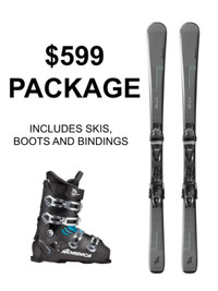 $599 New skis & boots mens womens package downhill alpine cm