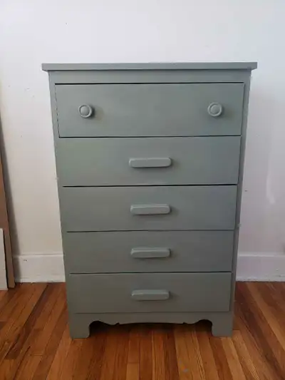 Refinished Solid Wood Muted Sage Vintage Tallboy , View more
