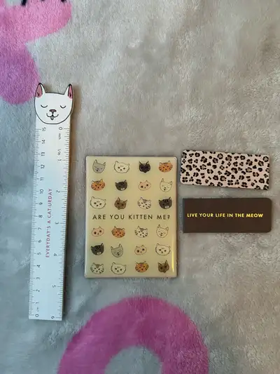 Indigo cat collection: small white ruler and different magnets, View more