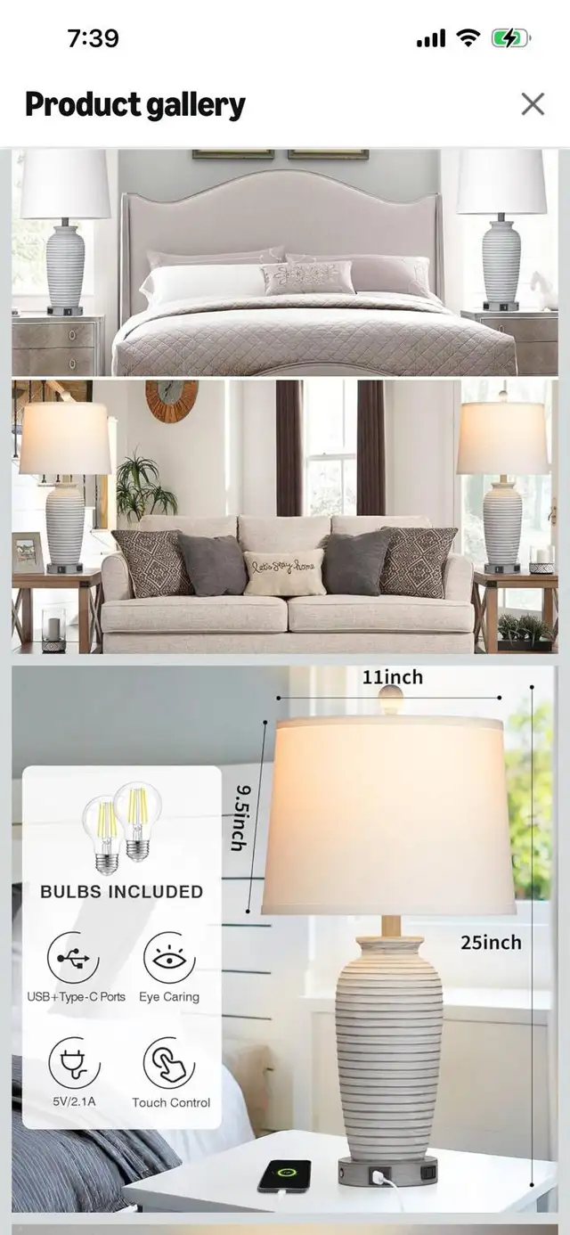 New-Table Lamps (Set of 2) with USB Ports and Touch Sensor! in Indoor Lighting & Fans in Mississauga / Peel Region - Image 10
