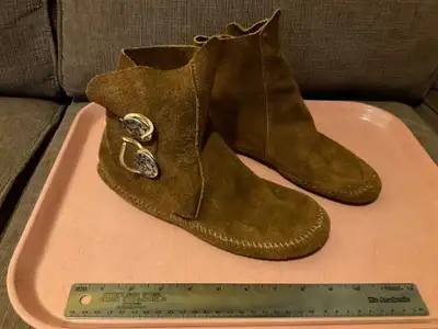 brown suede leather moccasin boots for women size 8 or 8 wide, View more