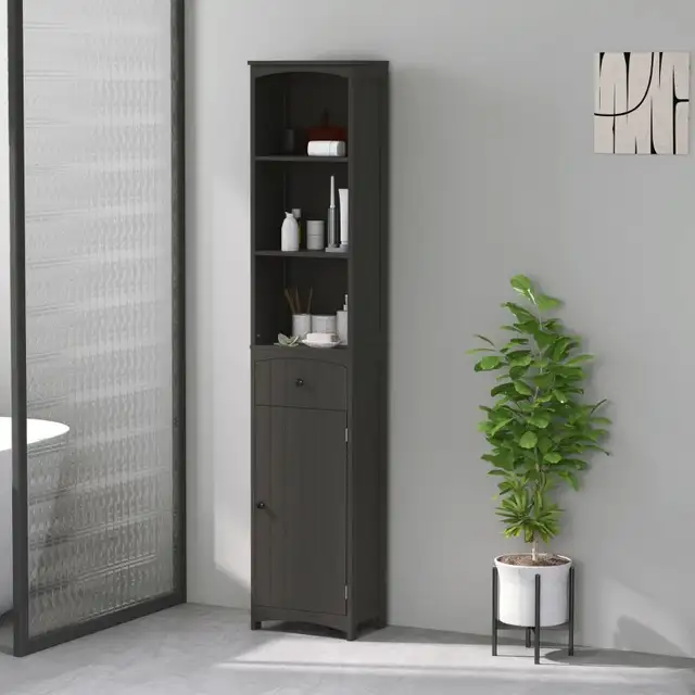 Black 67" Tall Bathroom Cabinet Storage Organizer, Tall Cabinet  in Bookcases & Shelving Units in Markham / York Region - Image 2