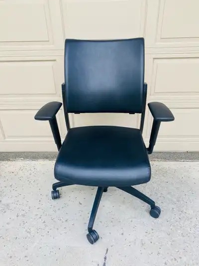 This ergonomic chair features a sleek black finish, adjustable arms for optimal support, and a highl...