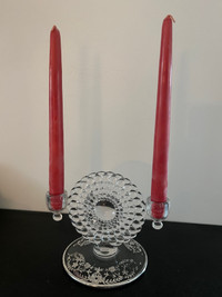 VTG double arm Candlestick, silver floral, Glam detail on base.