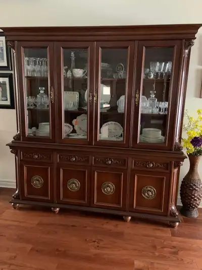 High quality solid wood China cabinet.  Base 75"L x 20 "W x31"H., View more