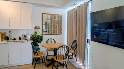 Solid Wood Round Dining Table with 4 Chairs – Great Condition, View more